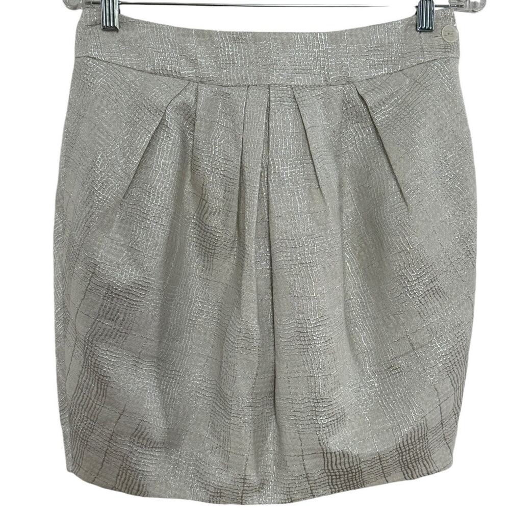 NWT Mignon Doo Anthropologie Metallic high waisted skirt cream & silver size 4